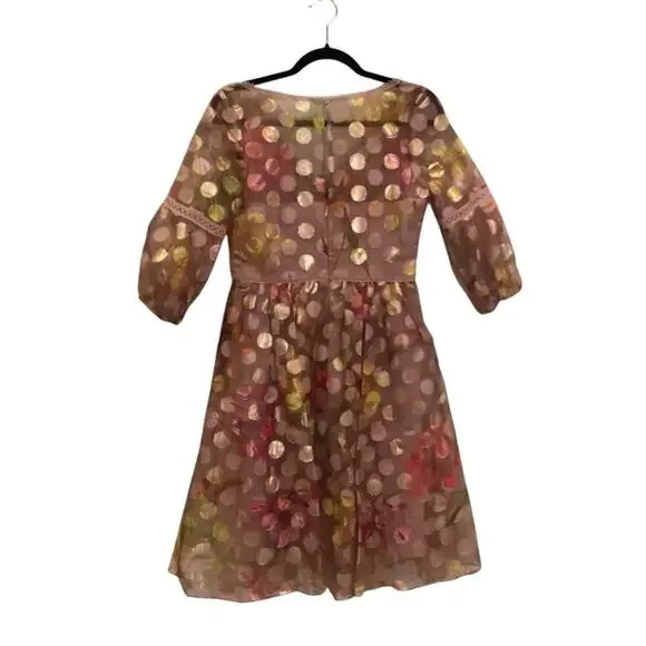 Marchesa Notte V-Neck Bubble Sleeve Polka Dot Cocktail Dress Blush Size 4 - Picture 13 of 16